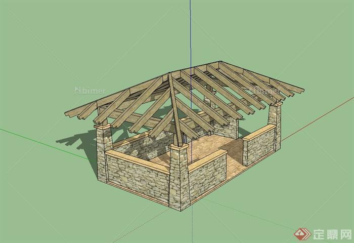 东南亚风格木质庭院廊架设计SU模型[原创]