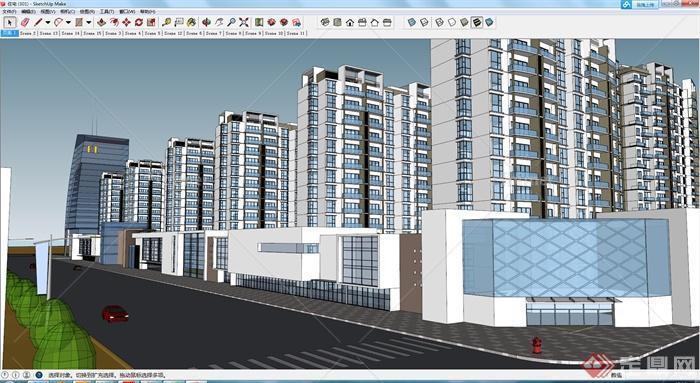 某个现代高层居住建筑群设计SU模型素材