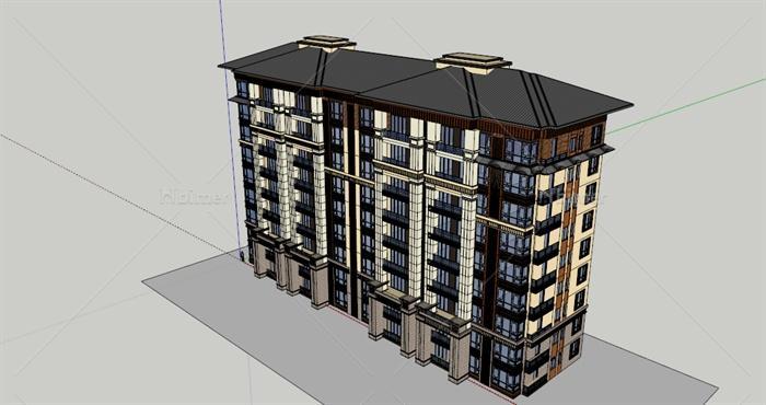 某中式多层居住建筑楼设计SU模型