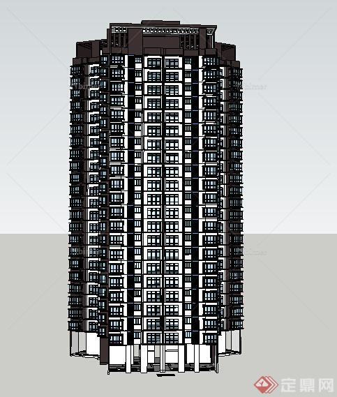 某现代高层住宅楼单体建筑设计方案su模型[原创]