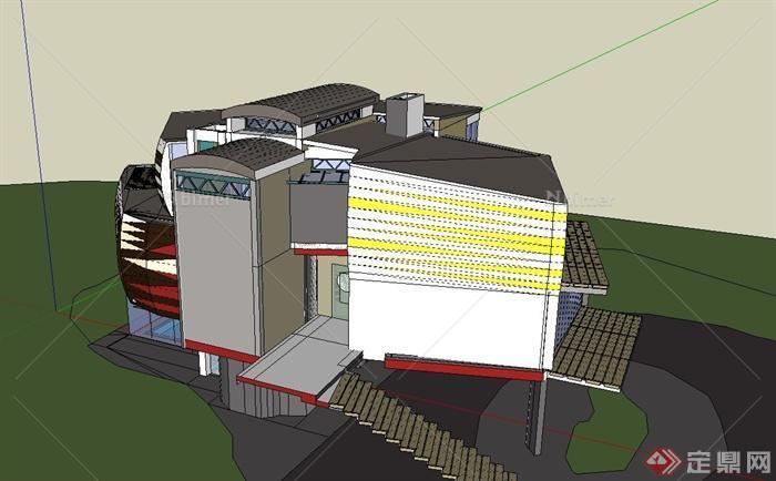 某现代三层堆叠式住宅建筑设计SU模型