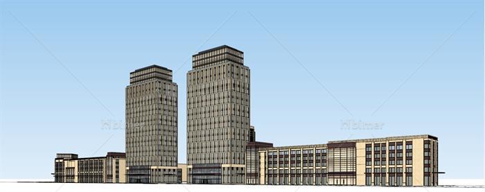 新古典商铺+住宅+办公综合体建筑设计su模型[原创