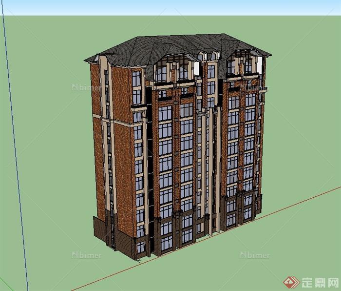 欧式风格小高层居住小区楼建筑SU模型[原创]