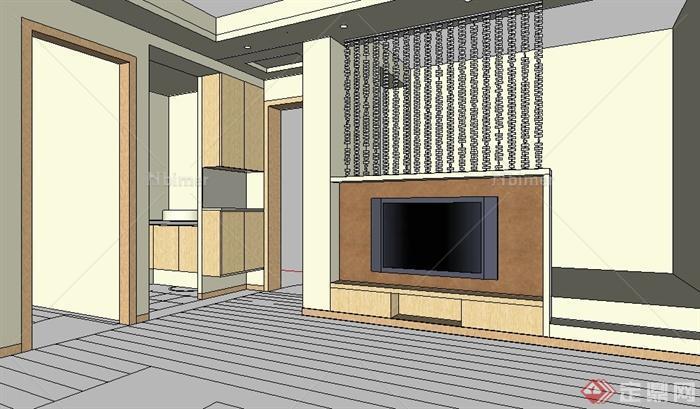 某两室两厅现代风格室内空间设计SU模型[原创]