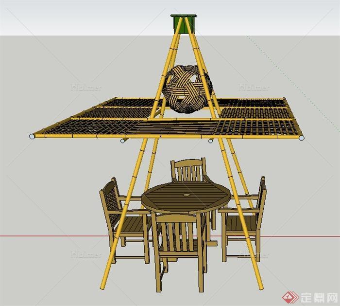 某室外木质廊架桌椅设计SU模型