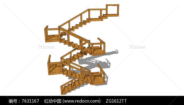 木结构室内多层楼梯SU
