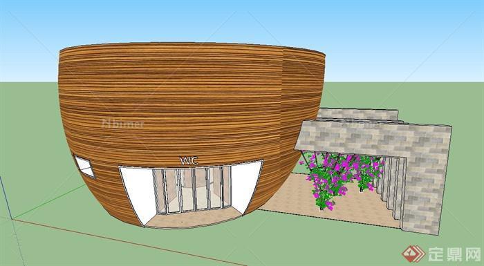 现代某公园圆形公共厕所建筑设计SU模型