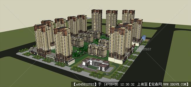 高层居住小区-沙田项目规划方案su模型