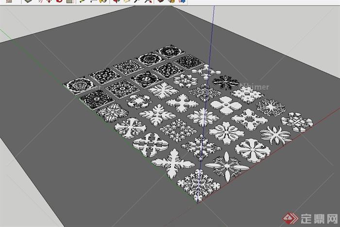 多种不同的方形花纹设计su模型[原创]