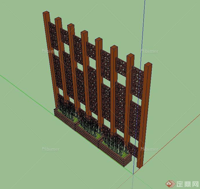 某庭院景观木质镂空景墙与种植池设计SU模型