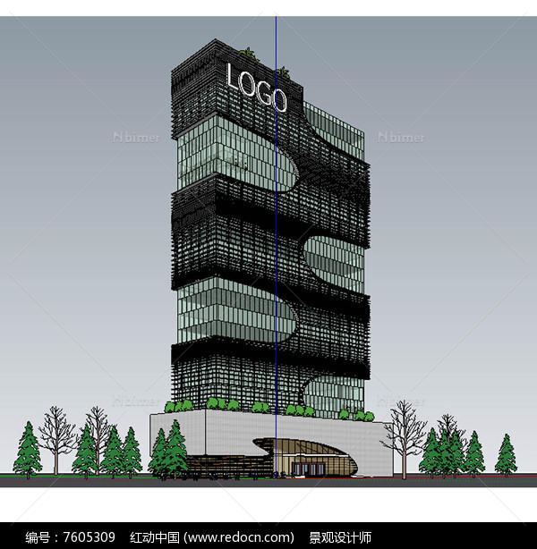 某办公楼方案建筑草图大师SU模型