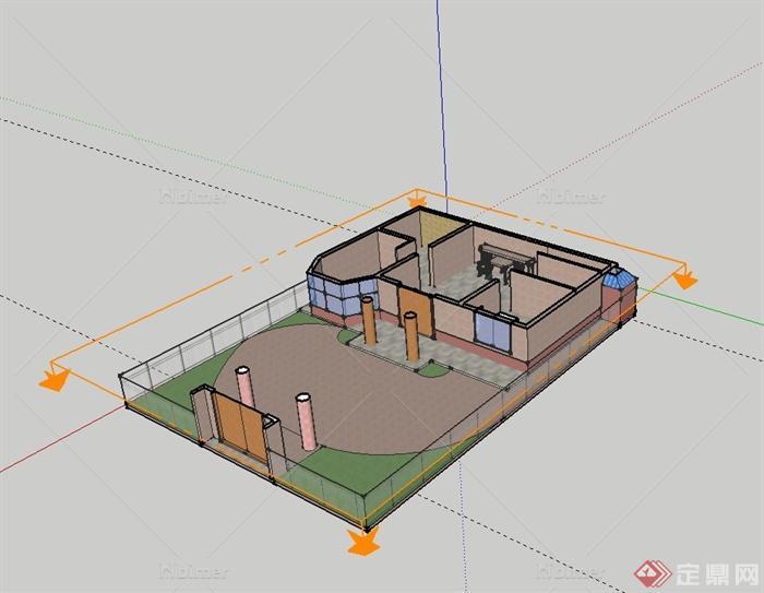 某现代风格单层别墅户型建筑设计su模型[原创]