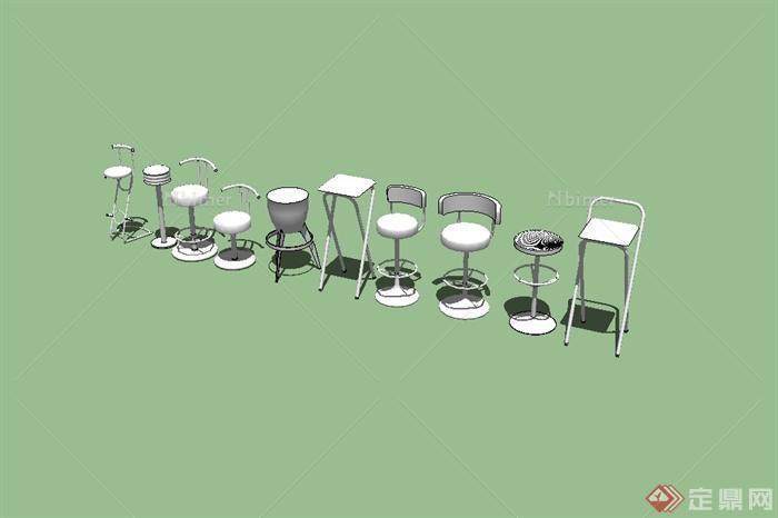 多种不同造型的吧台椅设计su模型[原创]
