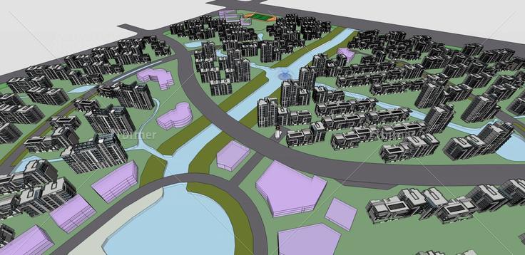 现代住宅规划(35508)su模型下载