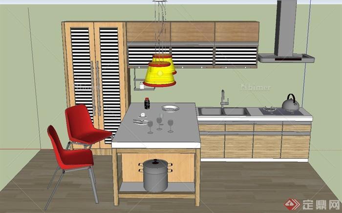 现代某厨房摆台、厨具设计SU模型