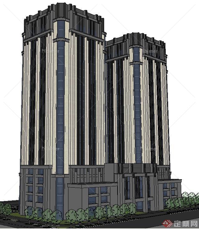新古典高层酒店建筑项目方案SU精致设计模型[原创