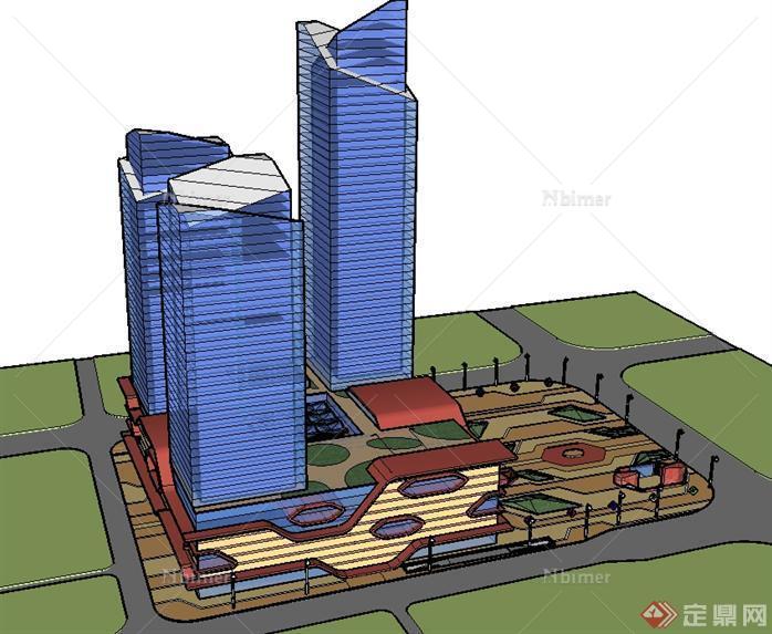 徐州某城市商业广场中心建筑设计方案SU模型[原创