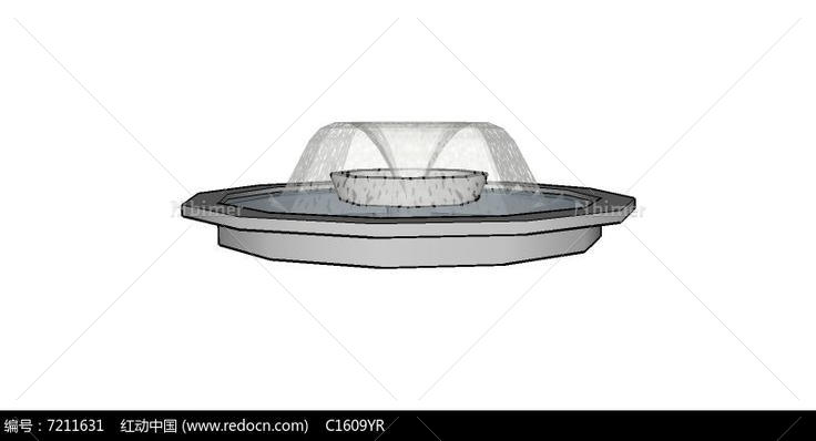 大型双层圆形伞形喷水池SU模型