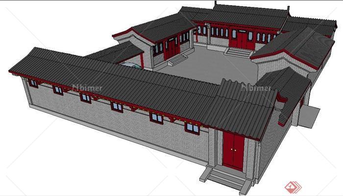中式风格四合院民居建筑设计su模型