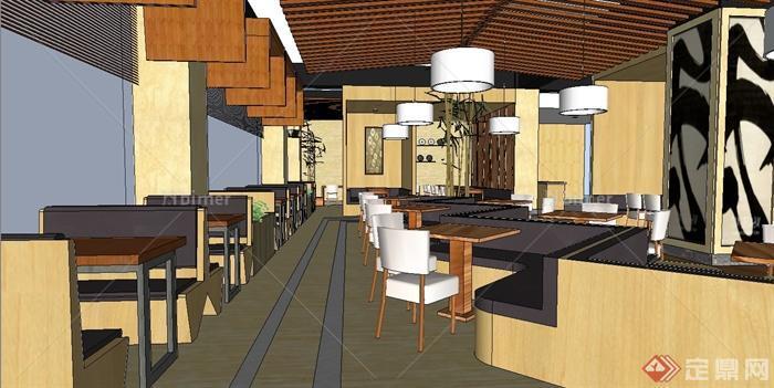 某现代风格完整室内餐厅空间设计su模型[原创]
