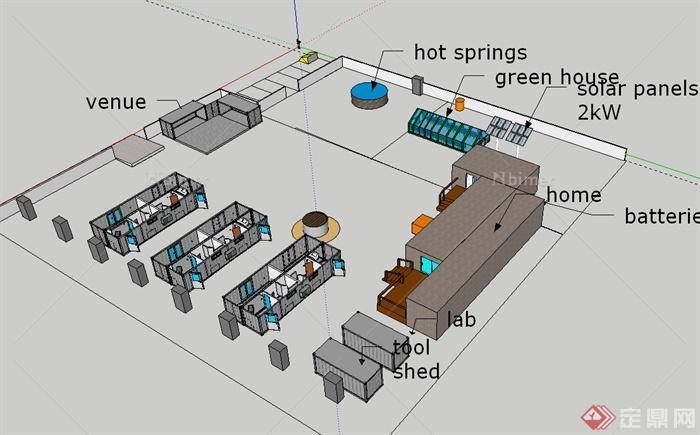 某现代风格多层酒店建筑设计su模型含客房设计[原