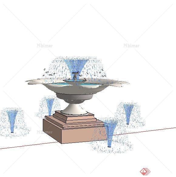 三款现代喷泉水池设计su模型[原创]