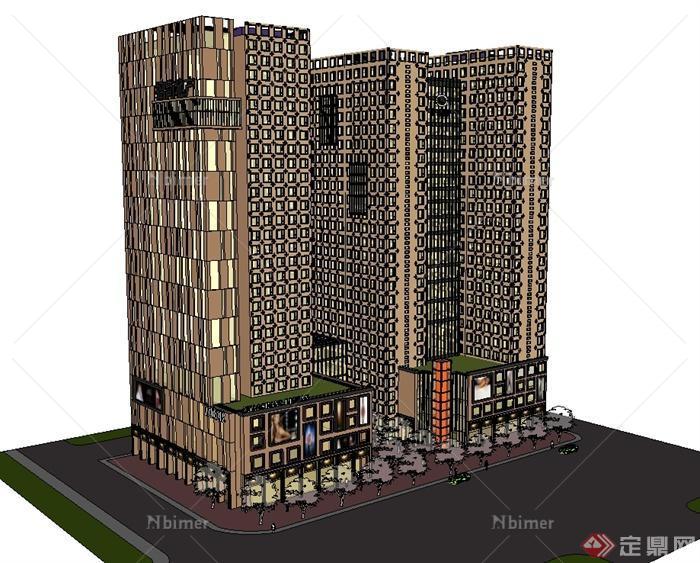 现代风格高层精致详细商业住宅楼建筑SU模型[原创