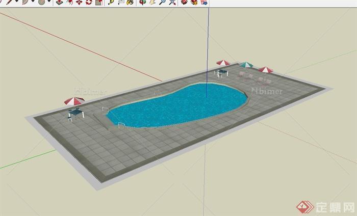 现代风格庭院游泳池设计su模型[原创]