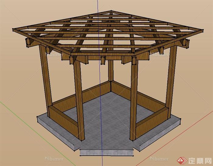 园林景观节点木质方形廊架设计SU模型