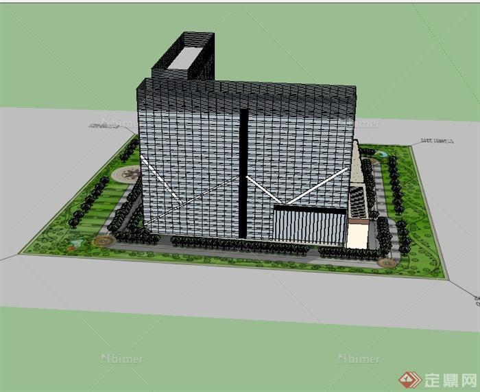 现代风格完整详细办公楼大厦建筑SU草图大师模型