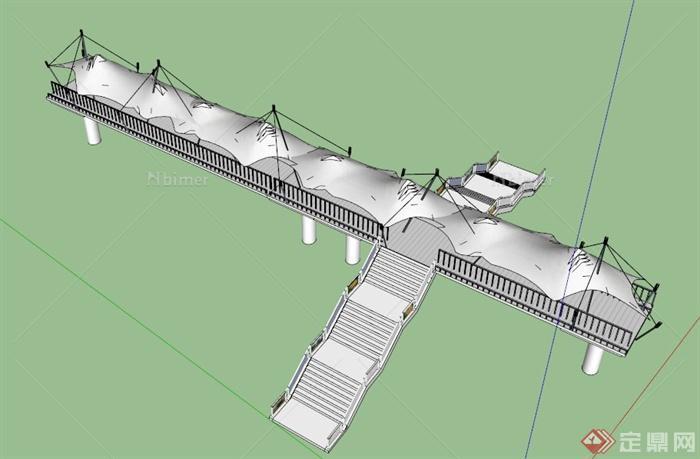 现代人行天桥设计SU模型