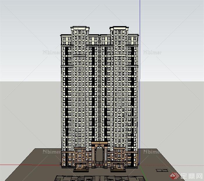 某现代新古典高层住宅单体建筑设计SU模型[原创]