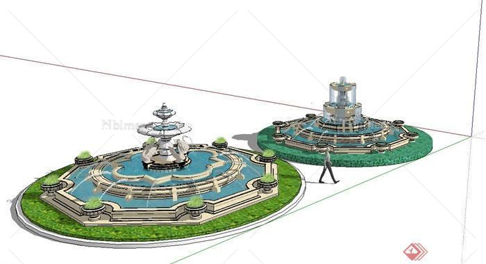两个圆形的欧式水池设计su模型[原创]