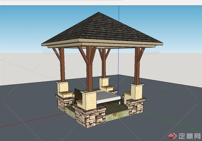 东南亚风格详细凉亭设计su模型[原创]