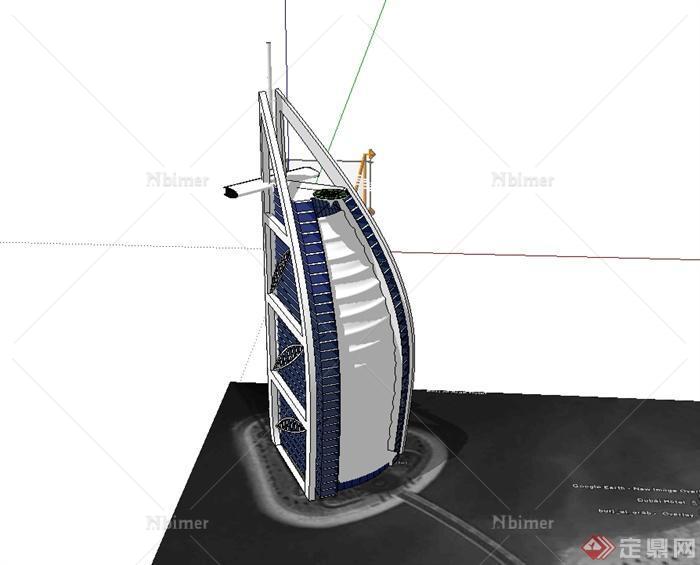 某现代风格迪拜7星级酒店建筑楼设计su模型[原创