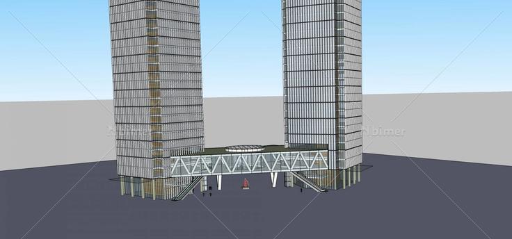现代高层双塔式办公楼(73295)su模型下载