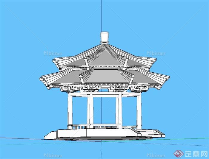 八角霸业亭设计su模型