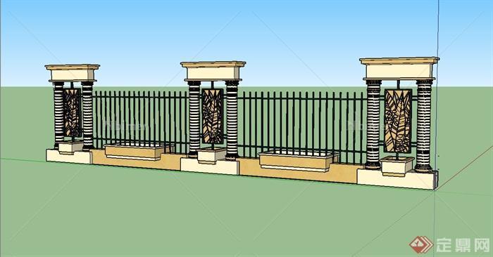 欧式铁艺围栏围墙su模型设计