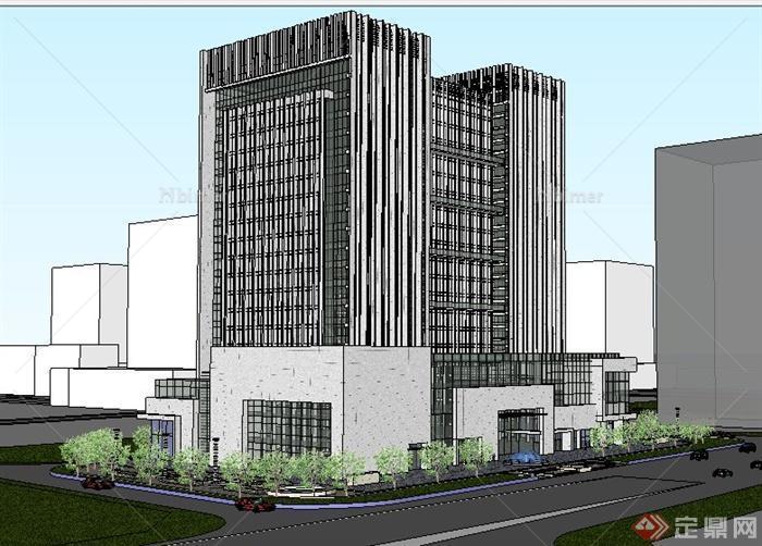 现代风格双栋办公大楼建筑设计SU模型