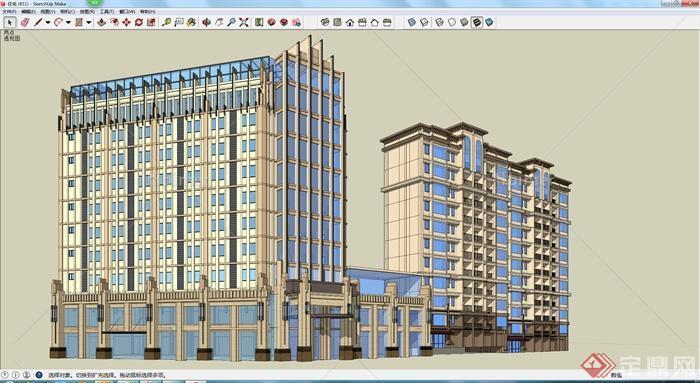 某个高层商住建筑设计SU模型（含商铺）