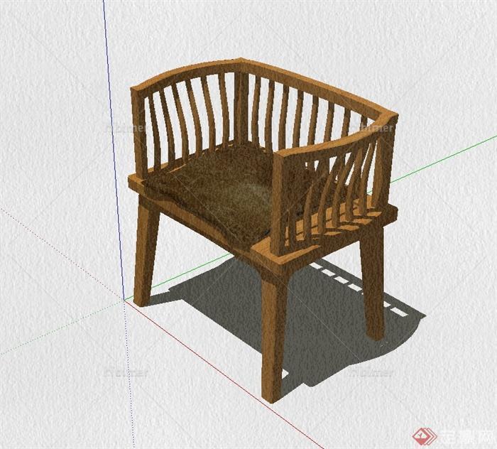 现代中式风格木质单椅设计su模型[原创]