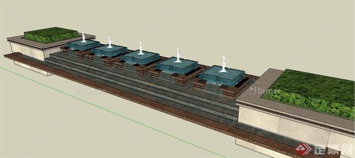 现代风格某景观喷泉叠水池su模型