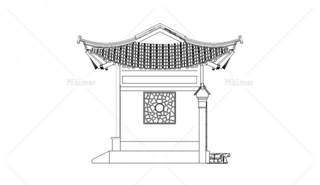 景墙月洞方亭，接前面中式古建模型