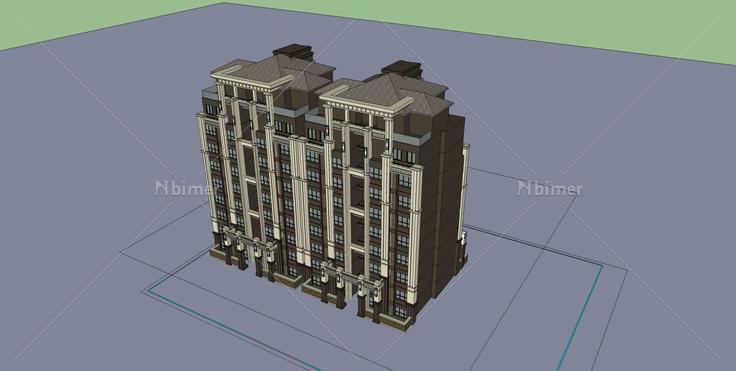 新古典风格小高层住宅楼(36813)su模型下载