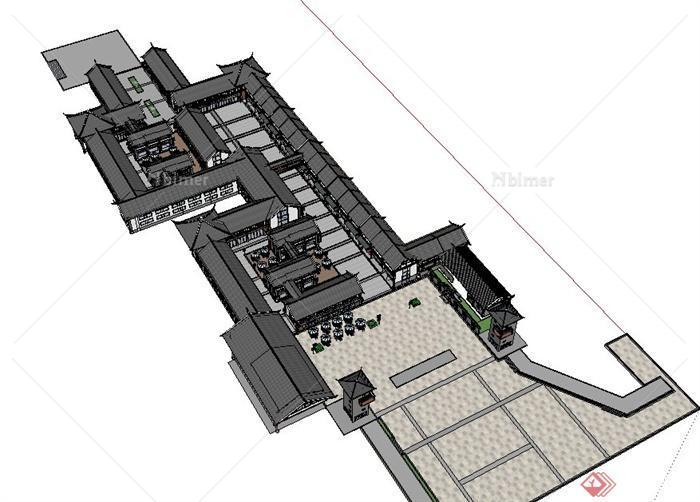 某新中式商业街建筑规划设计SU模型