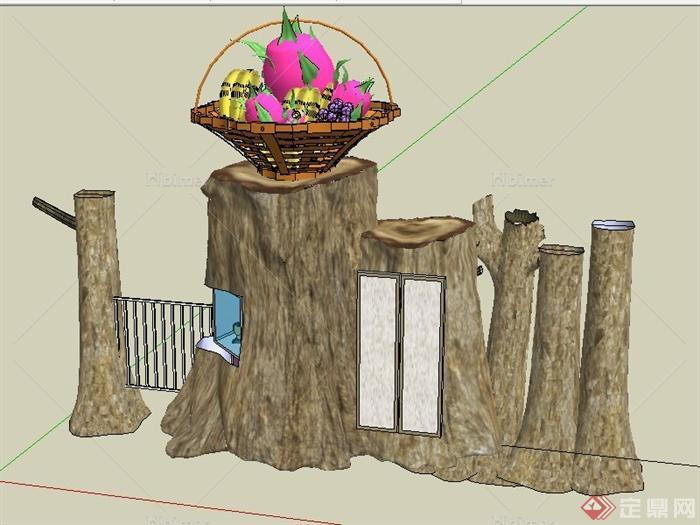园林景观仿木岗亭大门设计su模型