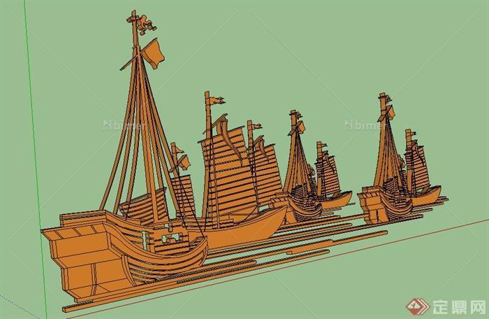 帆船组合形状景观小品设计su模型