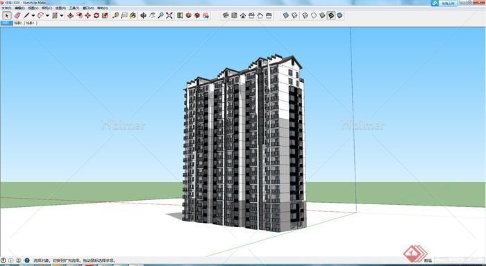 某高层居住建筑楼房设计SU模型素材