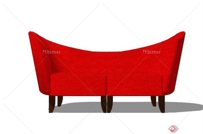 现代红色布艺沙发设计SU模型[原创]