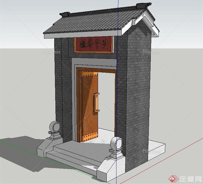 古典中式建筑入口大门设计SU模型